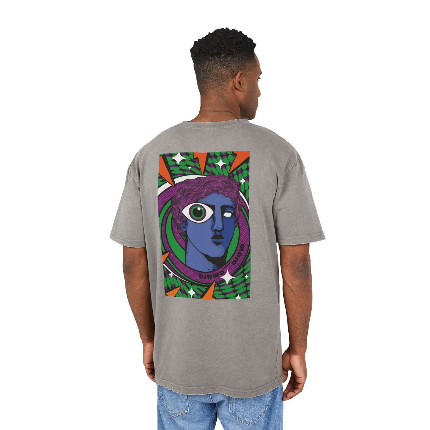 Oversized T-shirt with handcrafted surrealist graphic print.