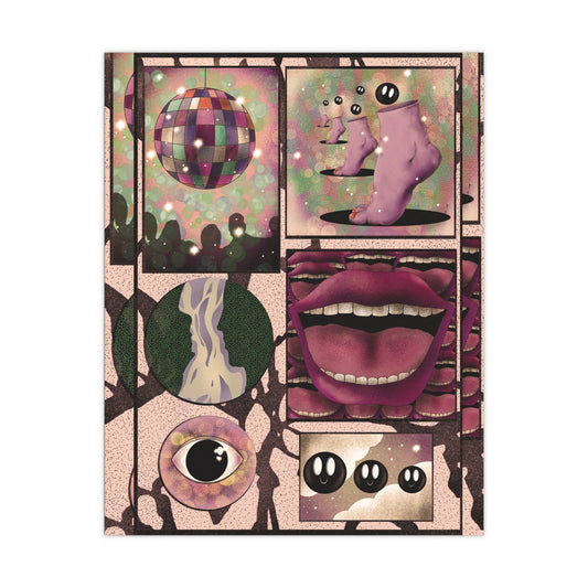 Surreal psychedelic poster with bold abstract artwork