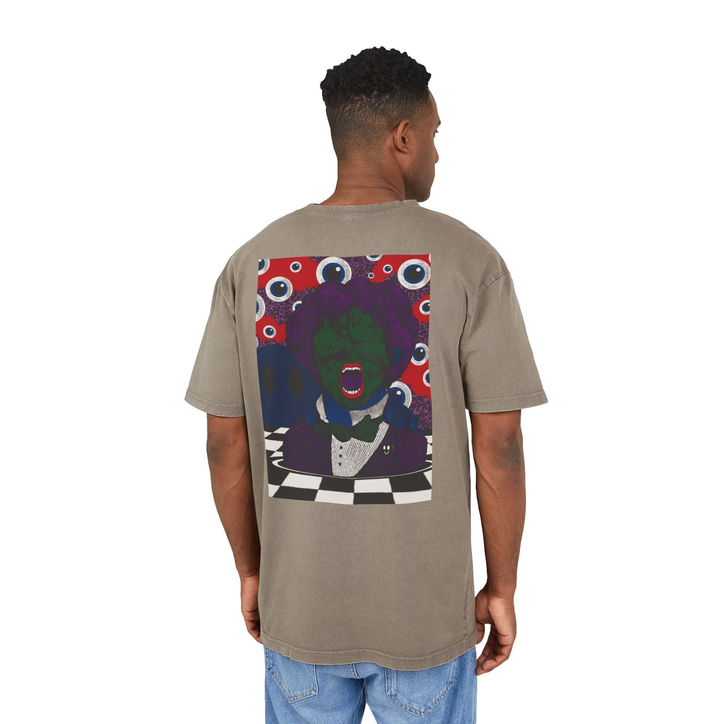 Psychedelic & Original Surrealist T-Shirt Acid-Wash Oversize Tee — Retro Psychedelic Surreal Graphic