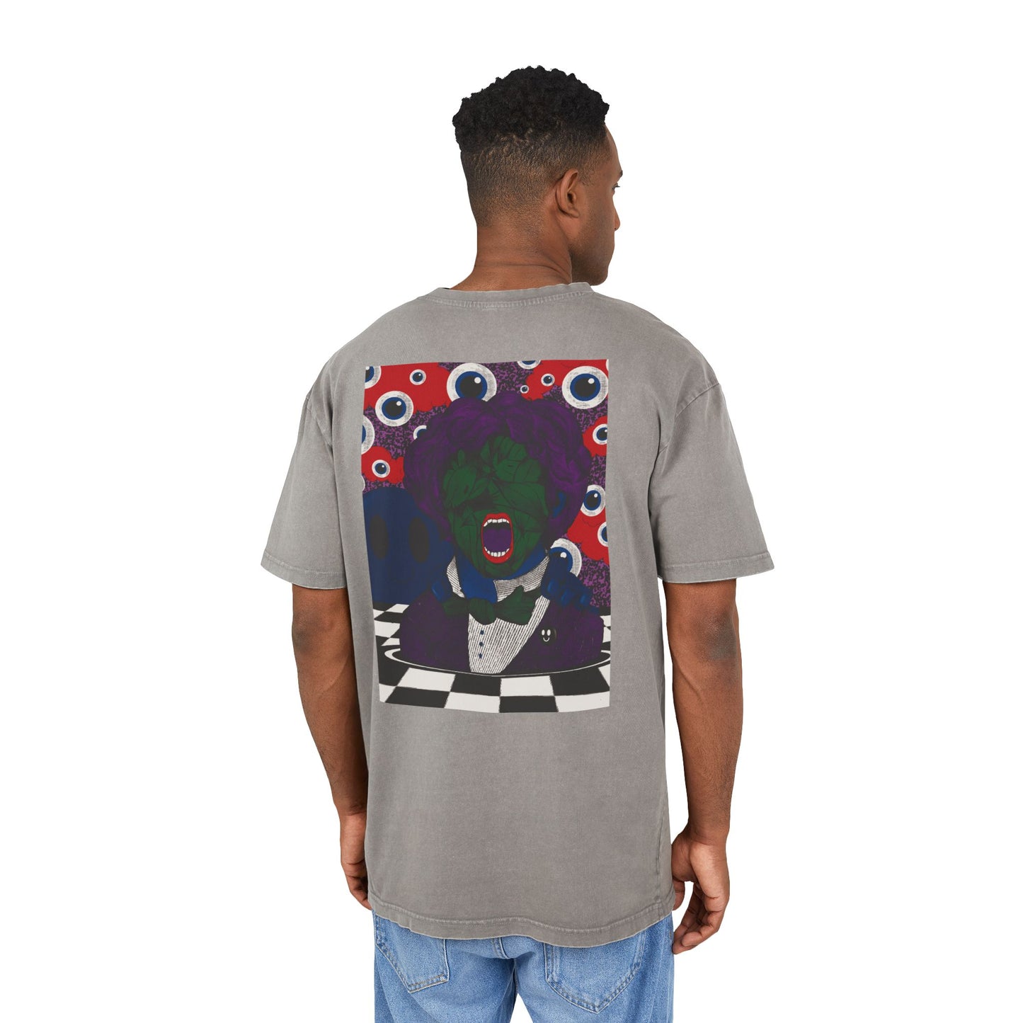 Psychedelic & Original Surrealist T-Shirt Acid-Wash Oversize Tee — Retro Psychedelic Surreal Graphic