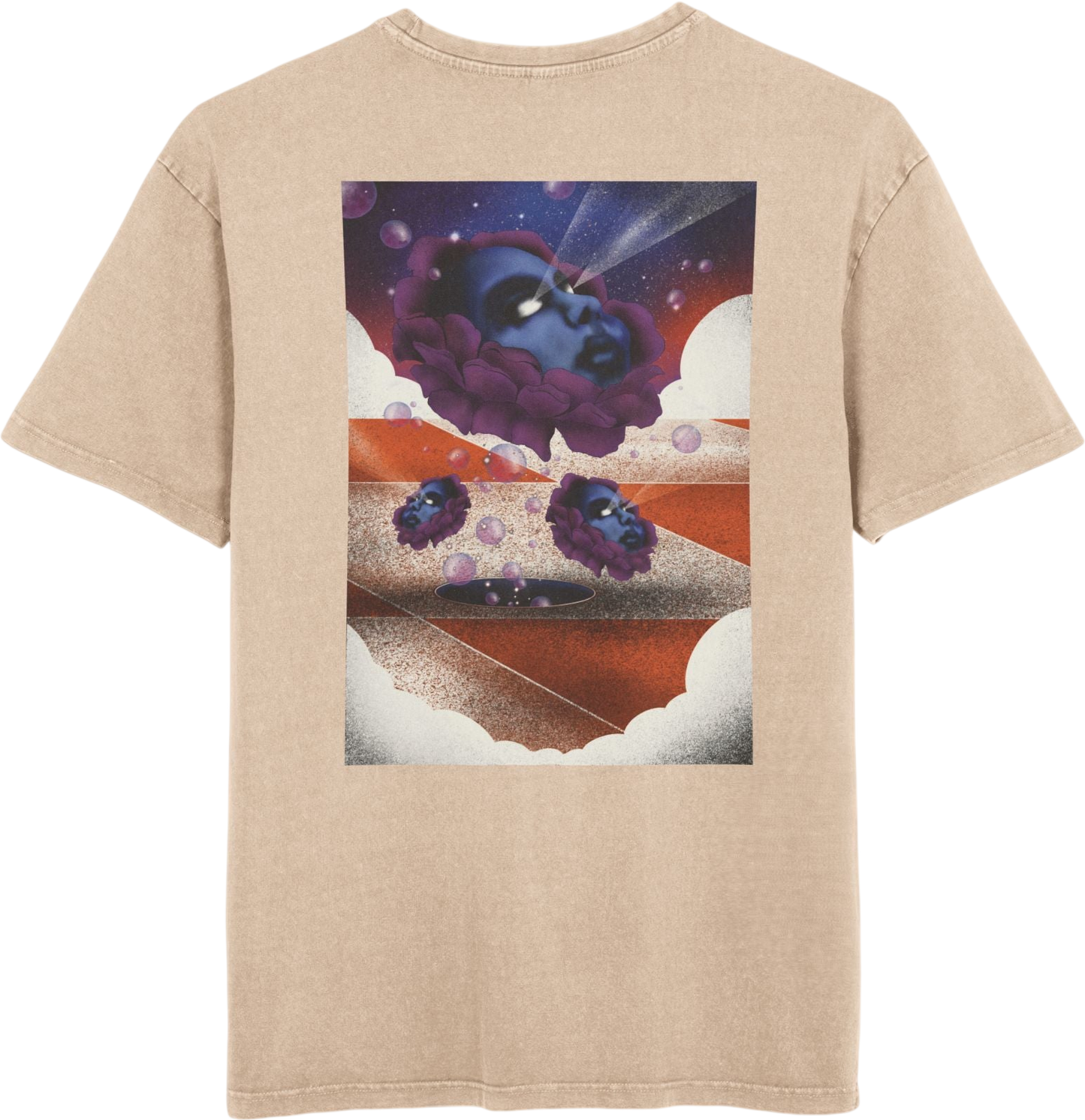 Oversized T-shirt with original surrealist graphic print, featuring bold artistic imagery and a relaxed streetwear fit, designed by the artist for a unique and eye-catching look.