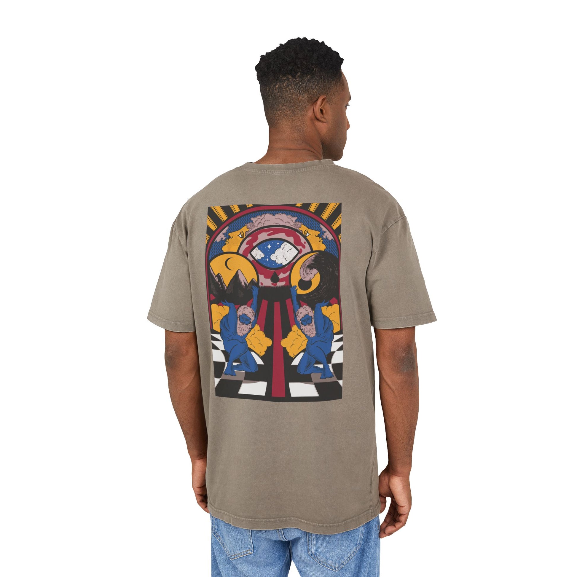 Oversized cotton T-shirt featuring an artisanal surrealist illustration.