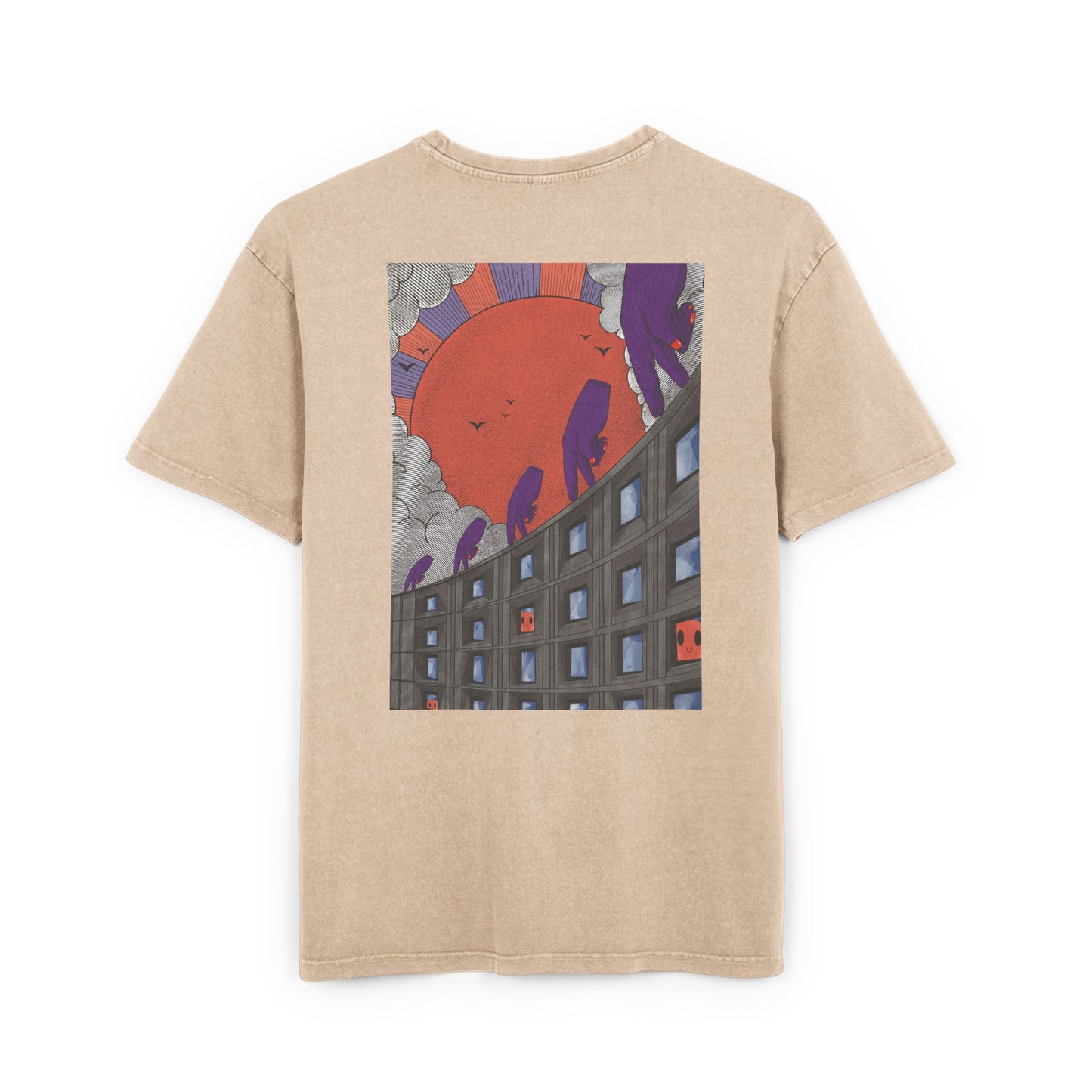 Oversized T-shirt with handcrafted surrealist graphic print on cotton fabric.