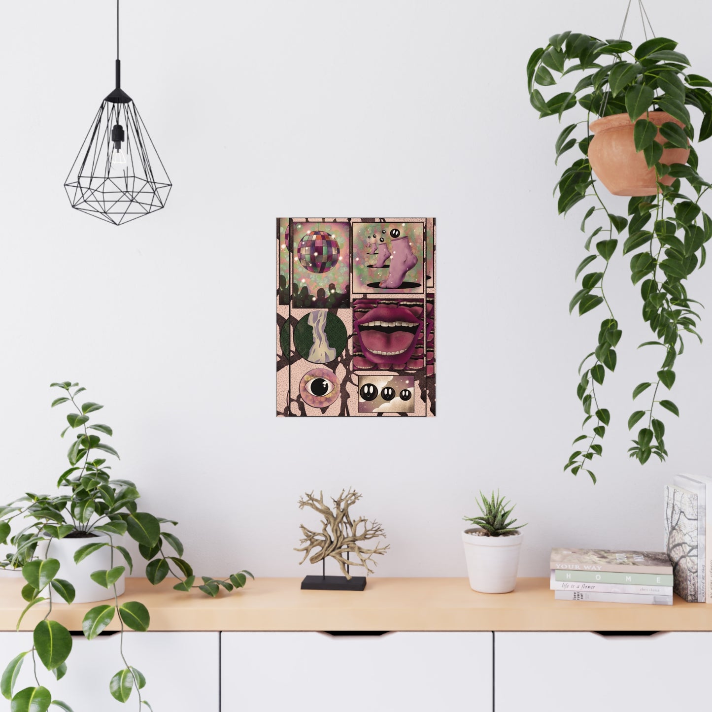 Surreal psychedelic poster with bold abstract artwork