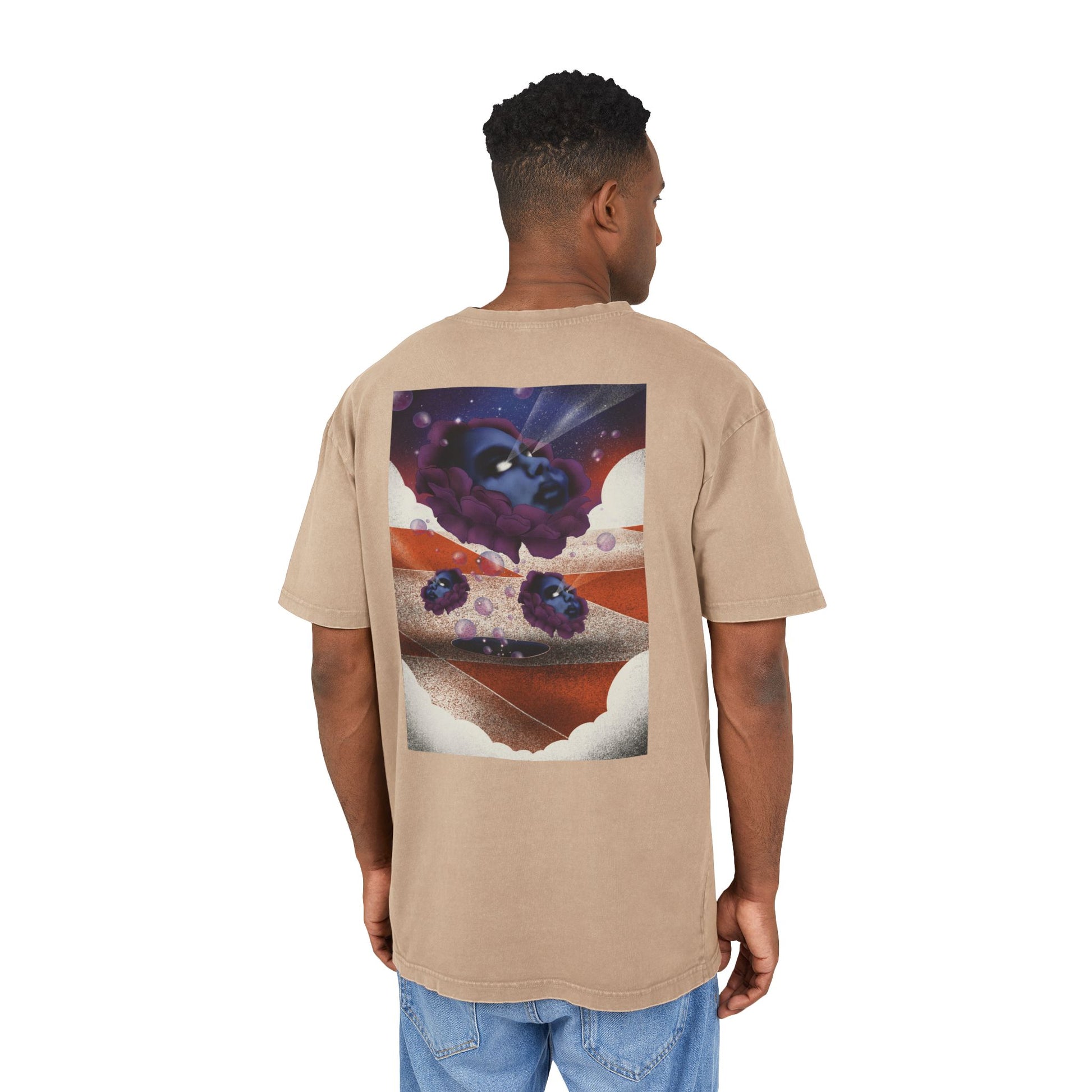 Oversized T-shirt with original surrealist graphic print, featuring bold artistic imagery and a relaxed streetwear fit, designed by the artist for a unique and eye-catching look