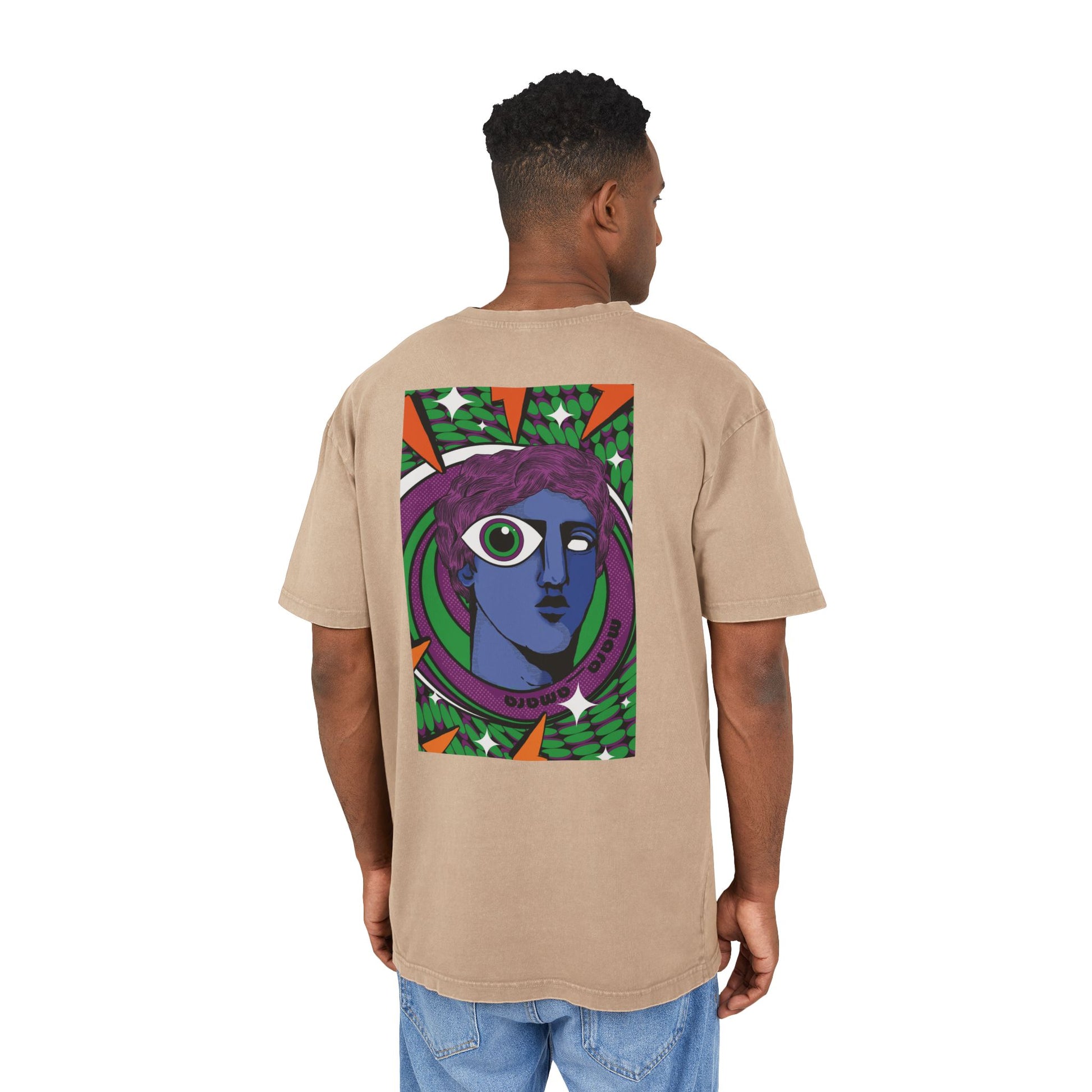 Oversized T-shirt with handcrafted surrealist graphic print.