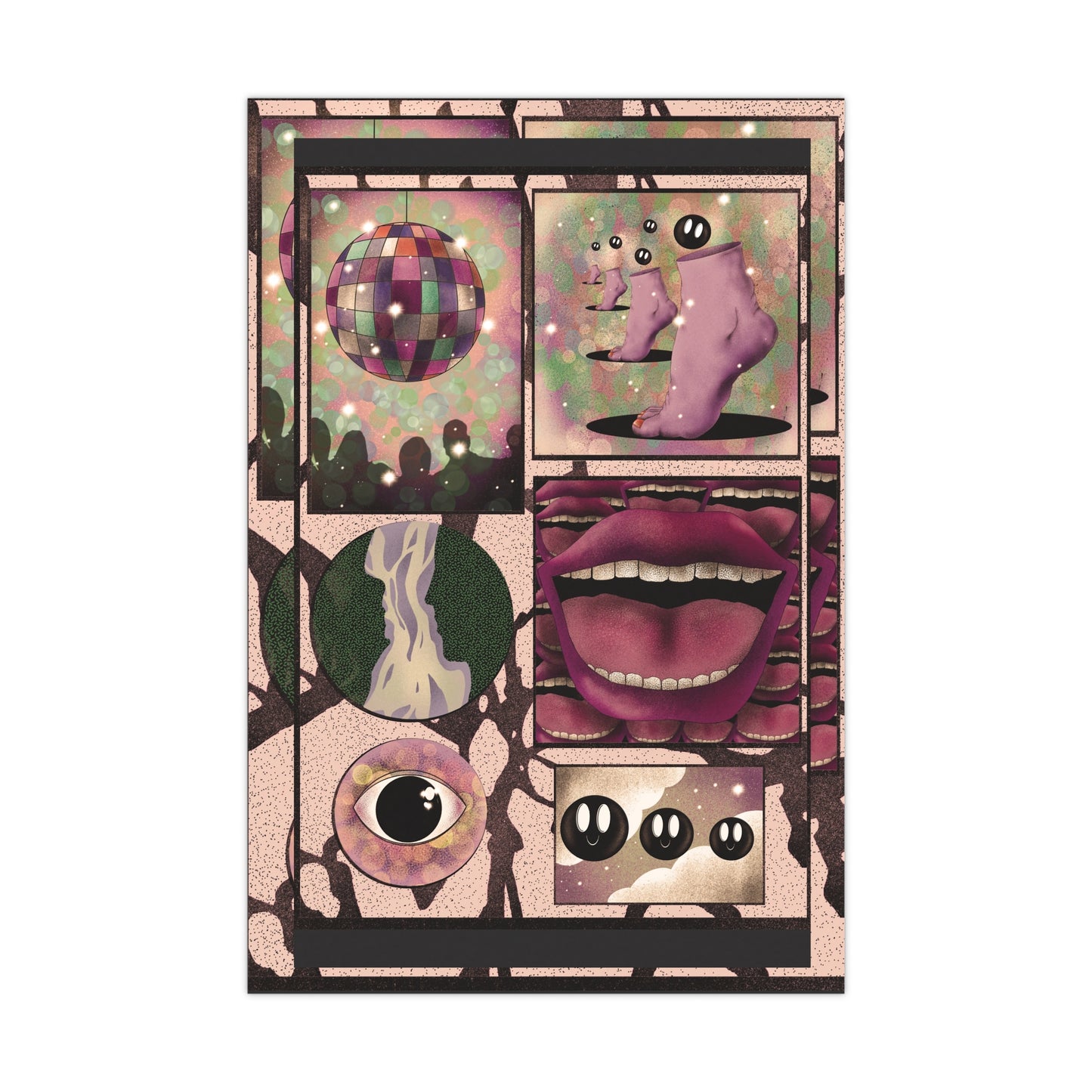 Surreal psychedelic poster with bold abstract artwork