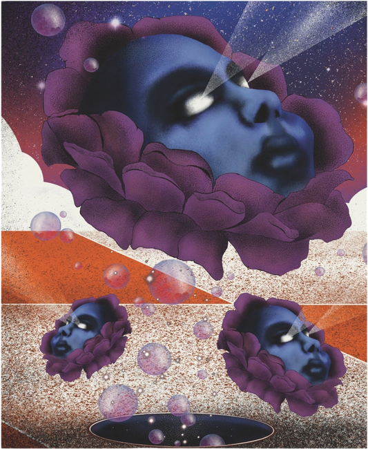 Surreal psychedelic poster with bold abstract artwork