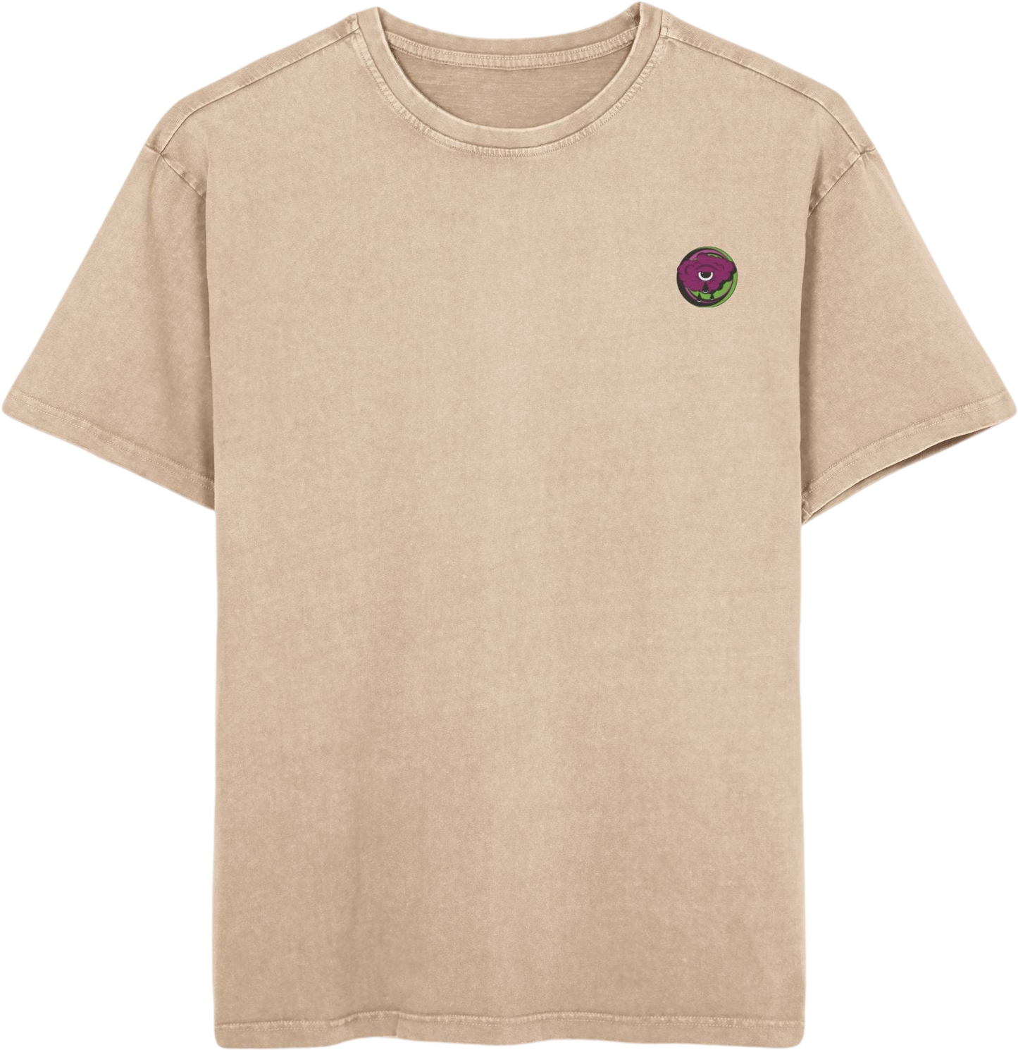 Detail of the surrealist graphic print on oversized T-shirt