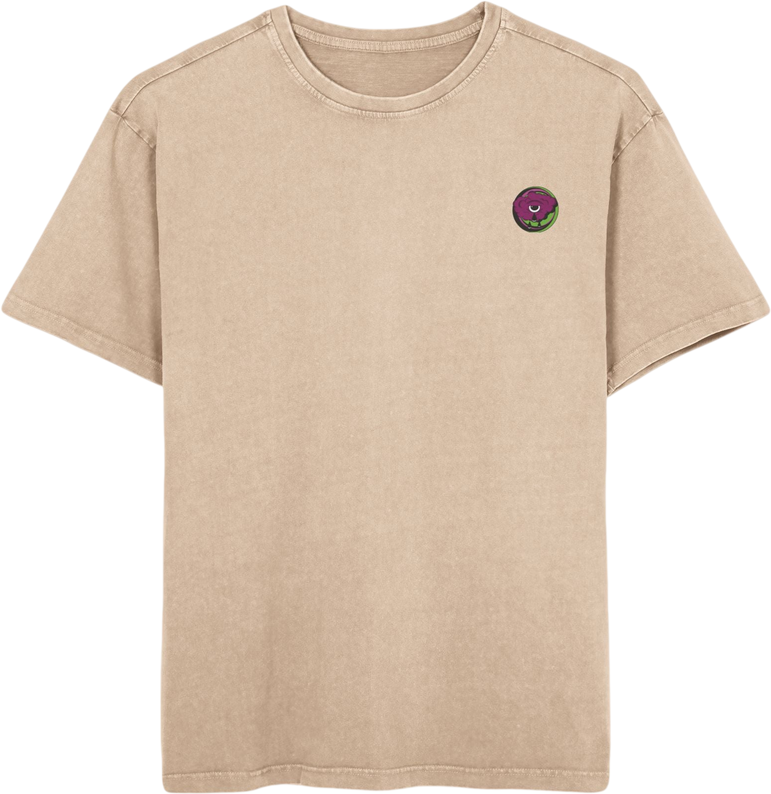 Detail of the surrealist graphic print on oversized T-shirt