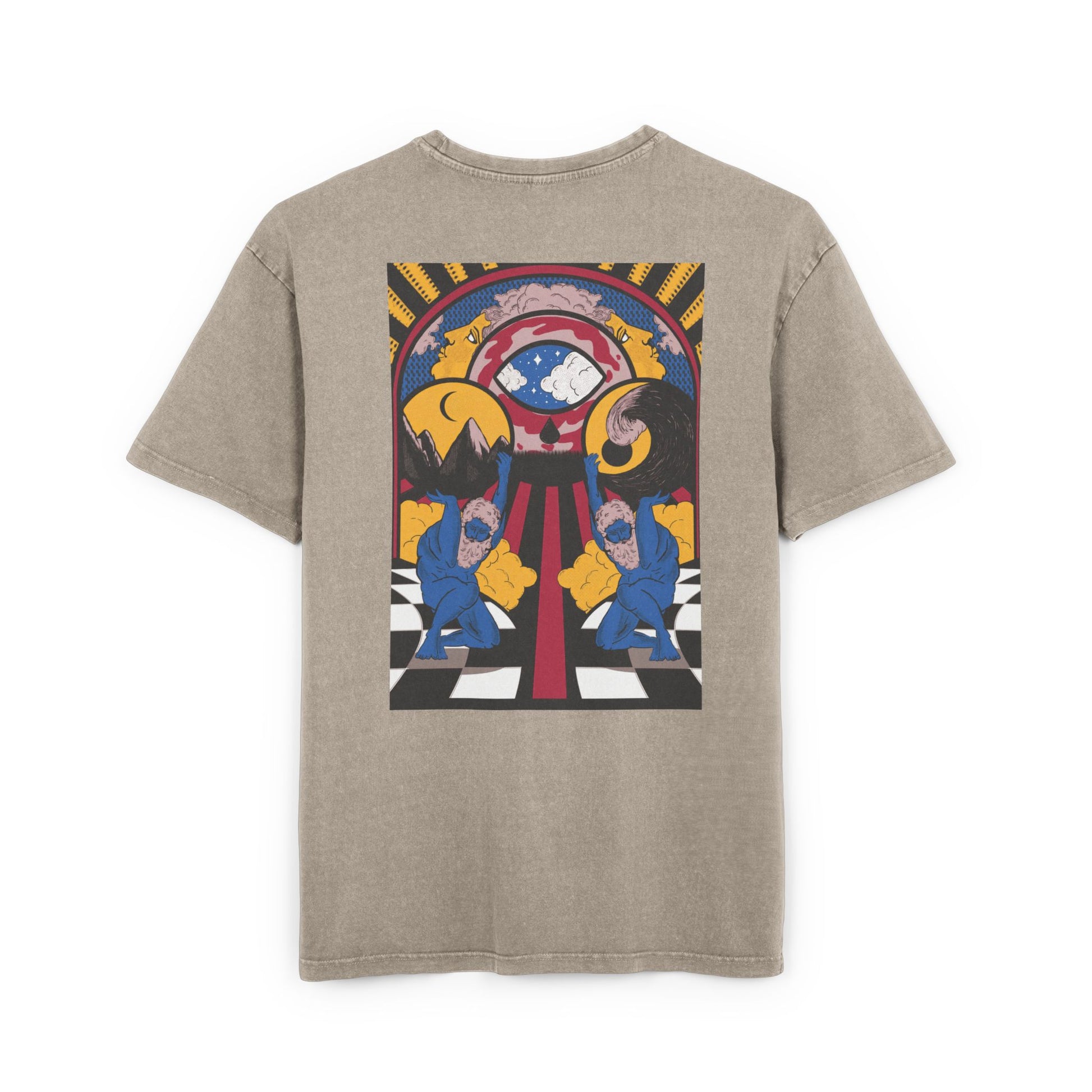 Oversized cotton T-shirt featuring an artisanal surrealist illustration.