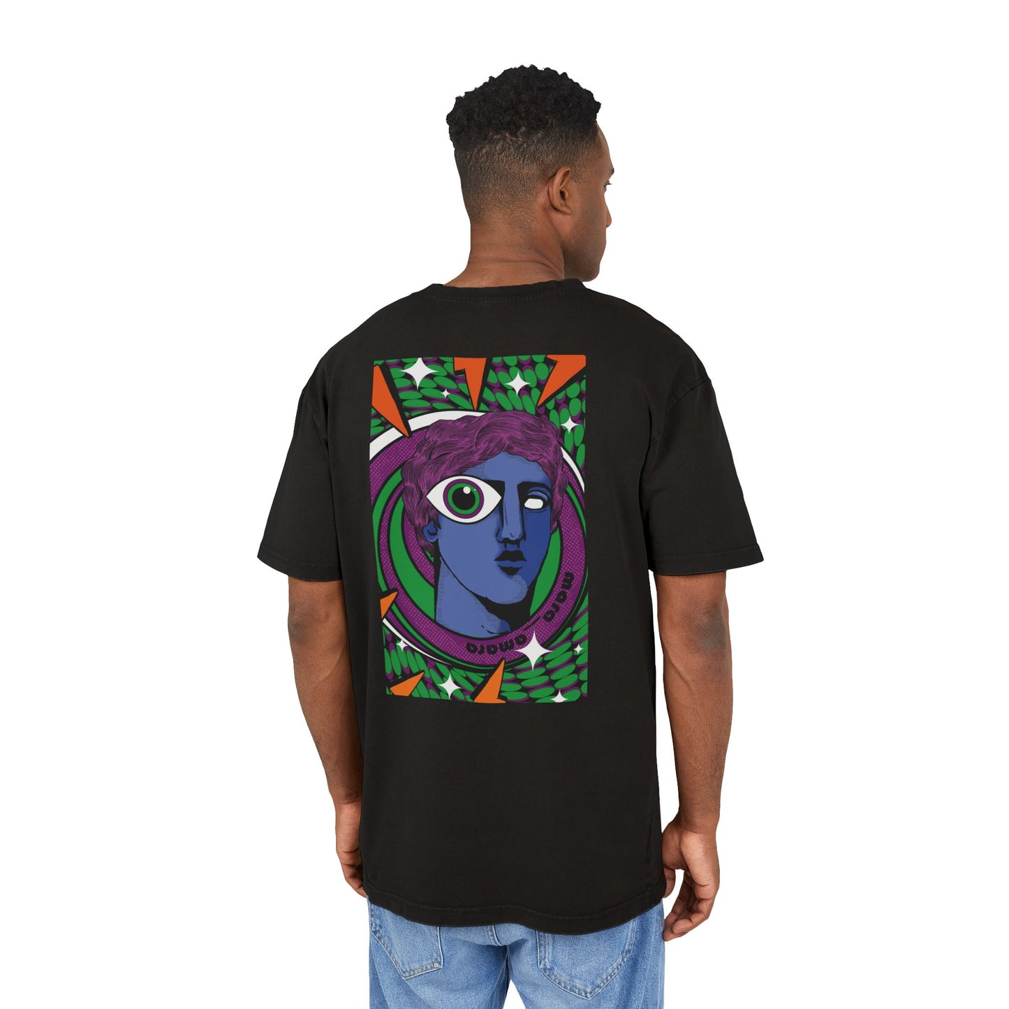 Oversized T-shirt with handcrafted surrealist graphic print.