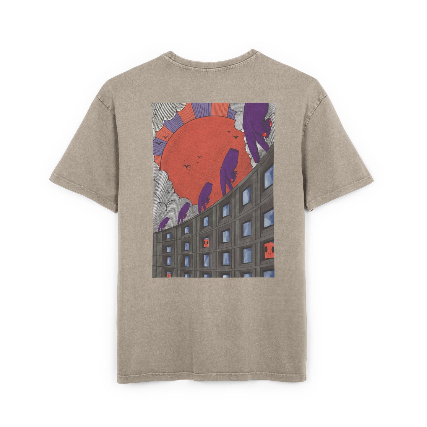 Oversized T-shirt with handcrafted surrealist graphic print on cotton fabric.