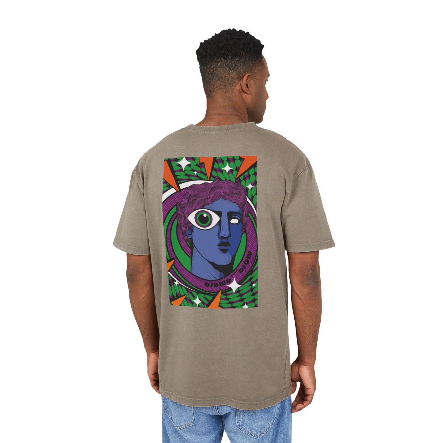 Oversized T-shirt with handcrafted surrealist graphic print.