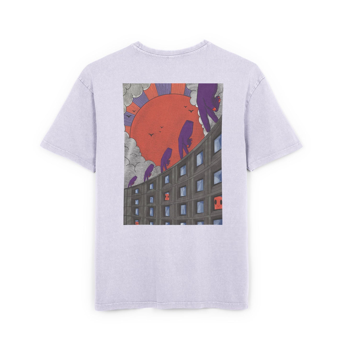 Oversized T-shirt with handcrafted surrealist graphic print on cotton fabric.