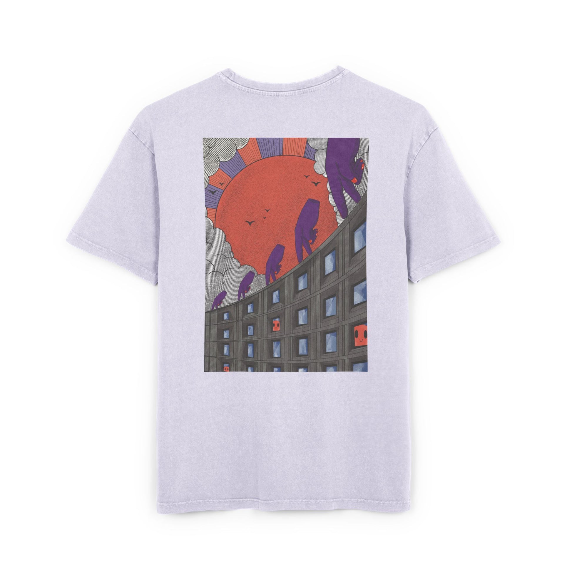 Oversized T-shirt with handcrafted surrealist graphic print on cotton fabric.