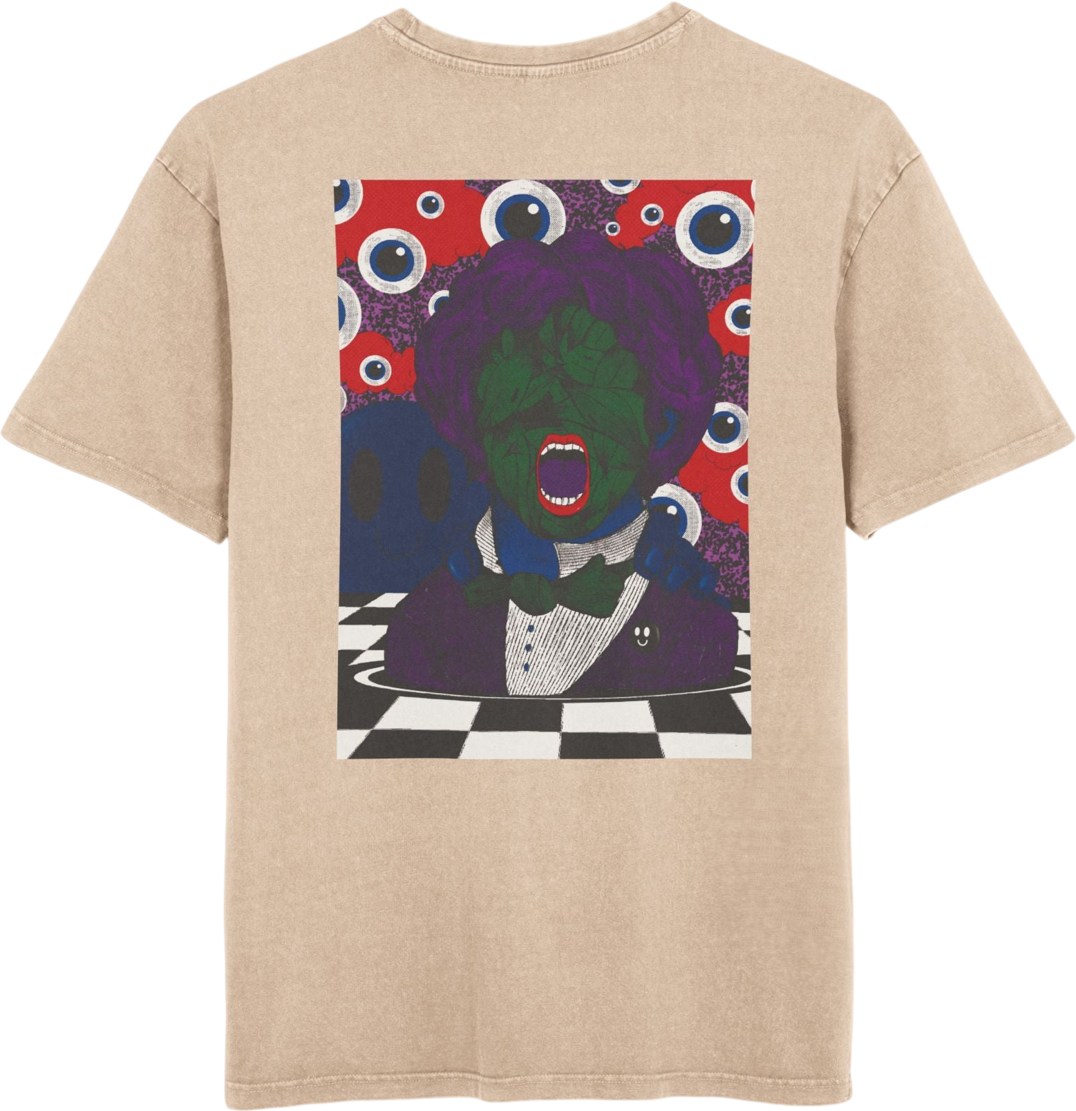 Oversized tee with a handcrafted surrealist graphic. Bold, expressive, and made to stand out