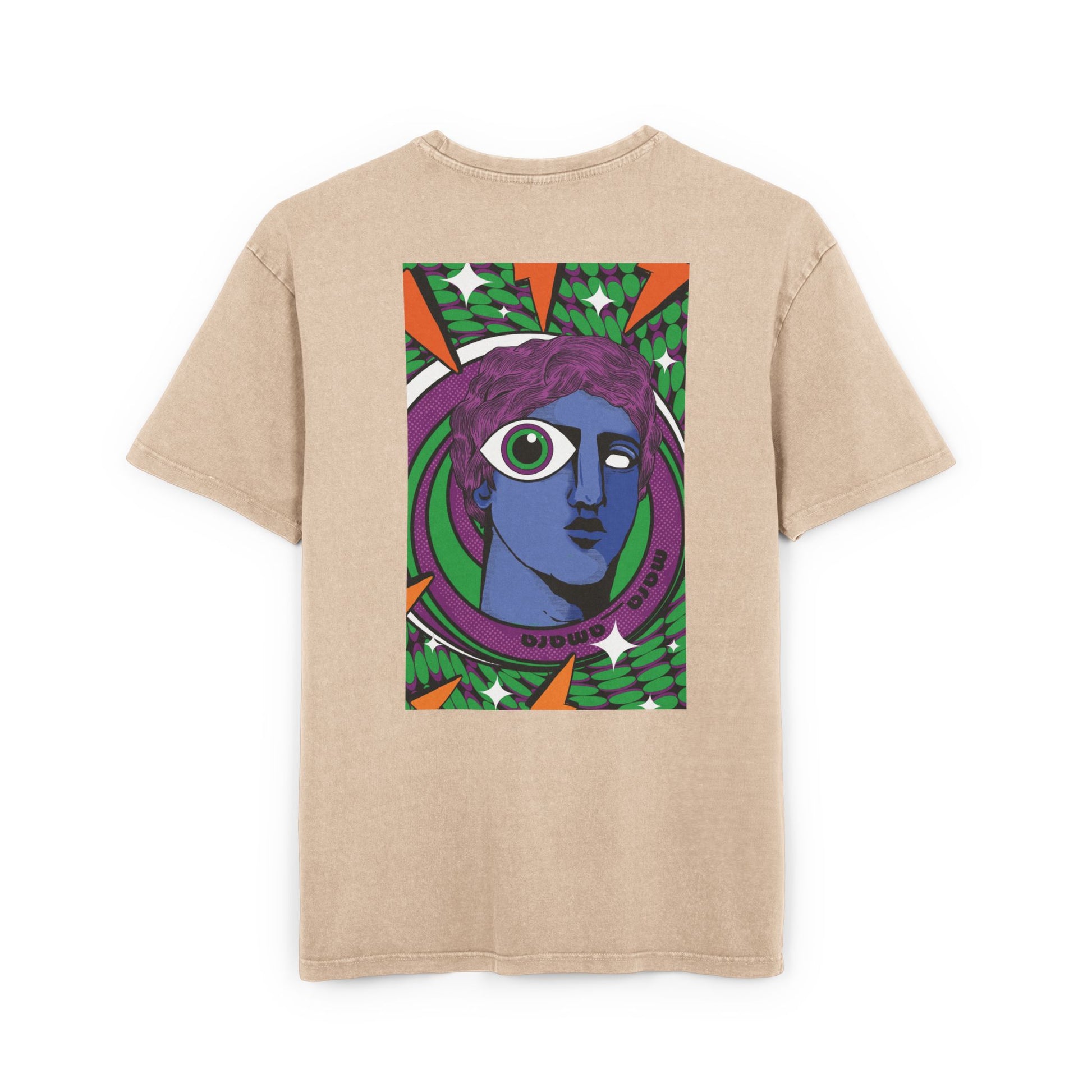 Oversized T-shirt with handcrafted surrealist graphic print.