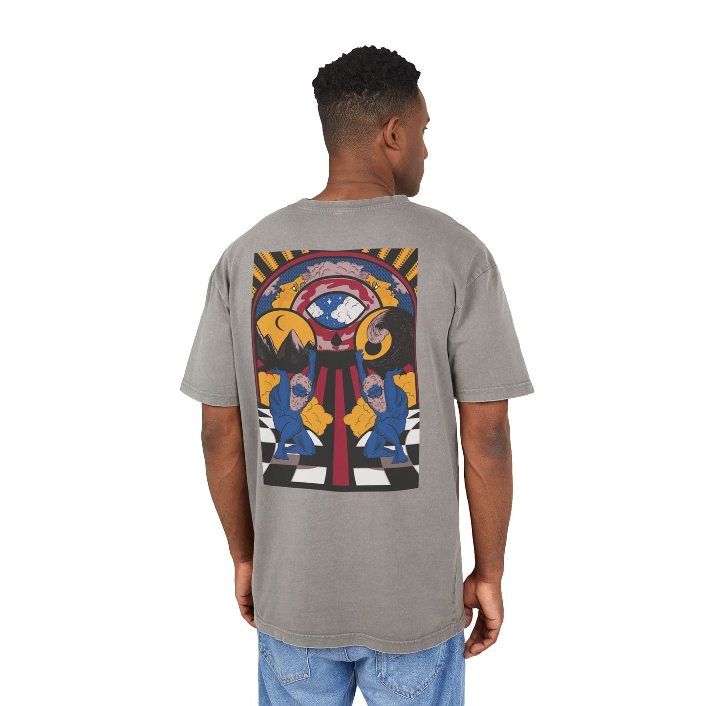 Oversized cotton T-shirt featuring an artisanal surrealist illustration.