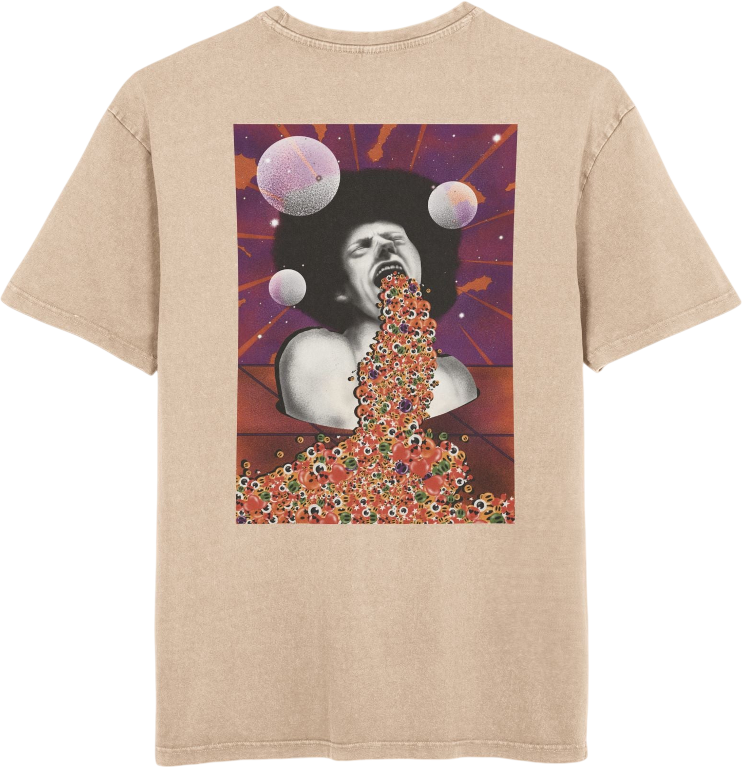 Relaxed oversized T-shirt showcasing an original surreal artwork, designed to stand out with bold graphics and contemporary streetwear style.