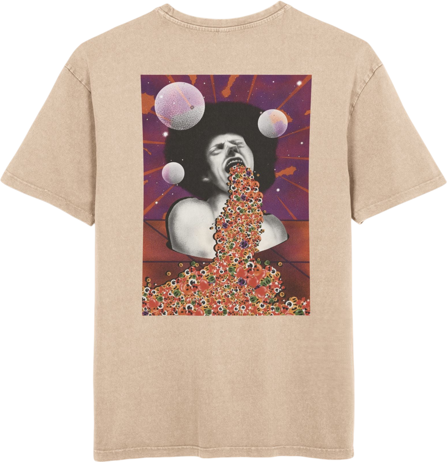 Relaxed oversized T-shirt showcasing an original surreal artwork, designed to stand out with bold graphics and contemporary streetwear style.