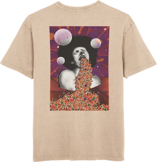 Relaxed oversized T-shirt showcasing an original surreal artwork, designed to stand out with bold graphics and contemporary streetwear style.