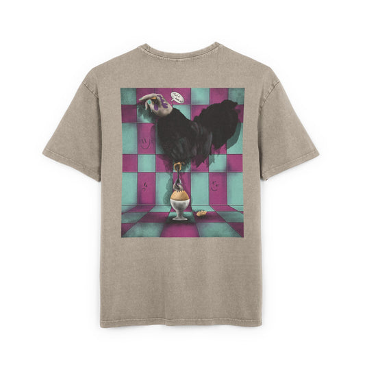 Oversized T-shirt with original surrealist graphic print, featuring bold artistic imagery and a relaxed streetwear fit, designed by the artist for a unique and eye-catching look