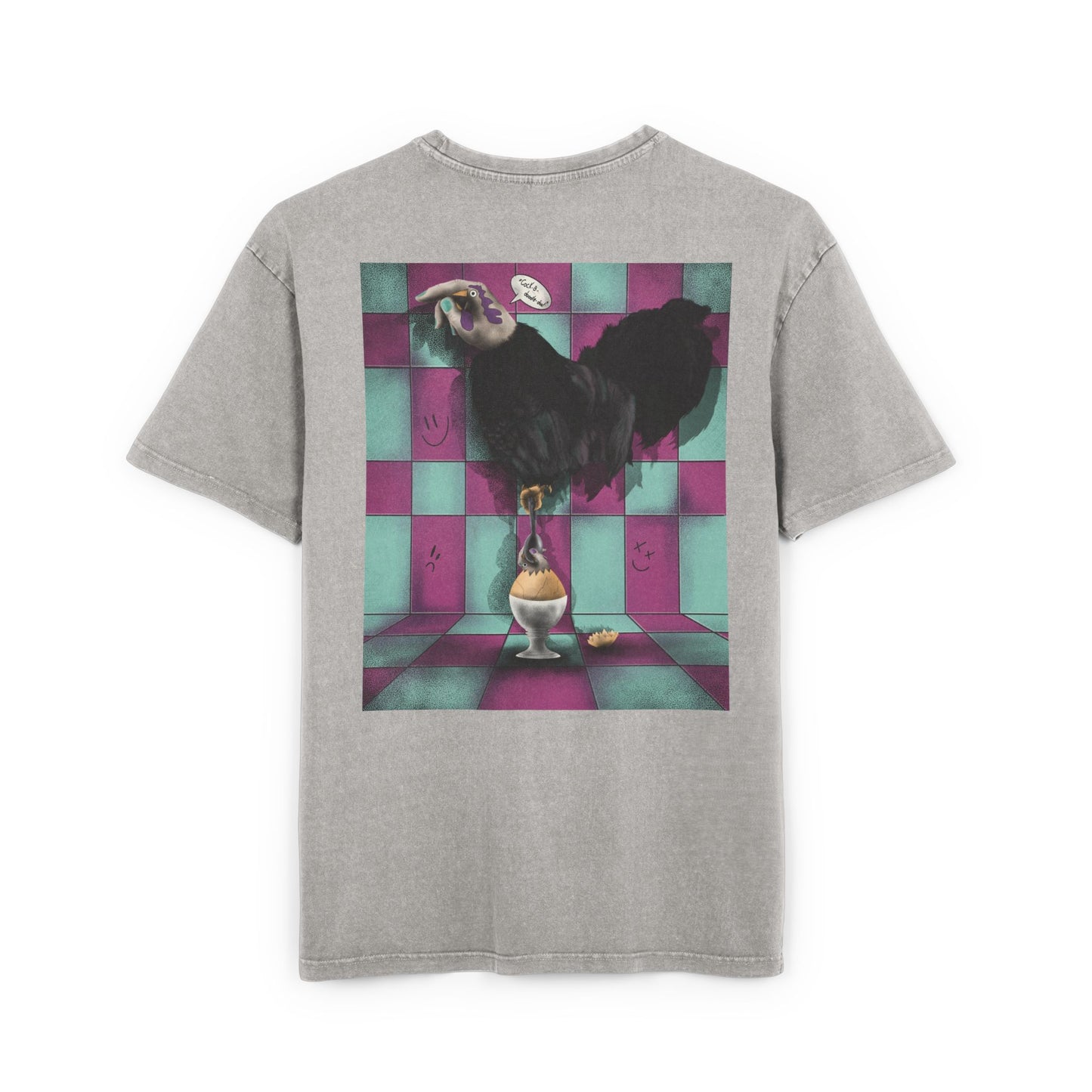 Oversized T-shirt with original surrealist graphic print, featuring bold artistic imagery and a relaxed streetwear fit, designed by the artist for a unique and eye-catching look