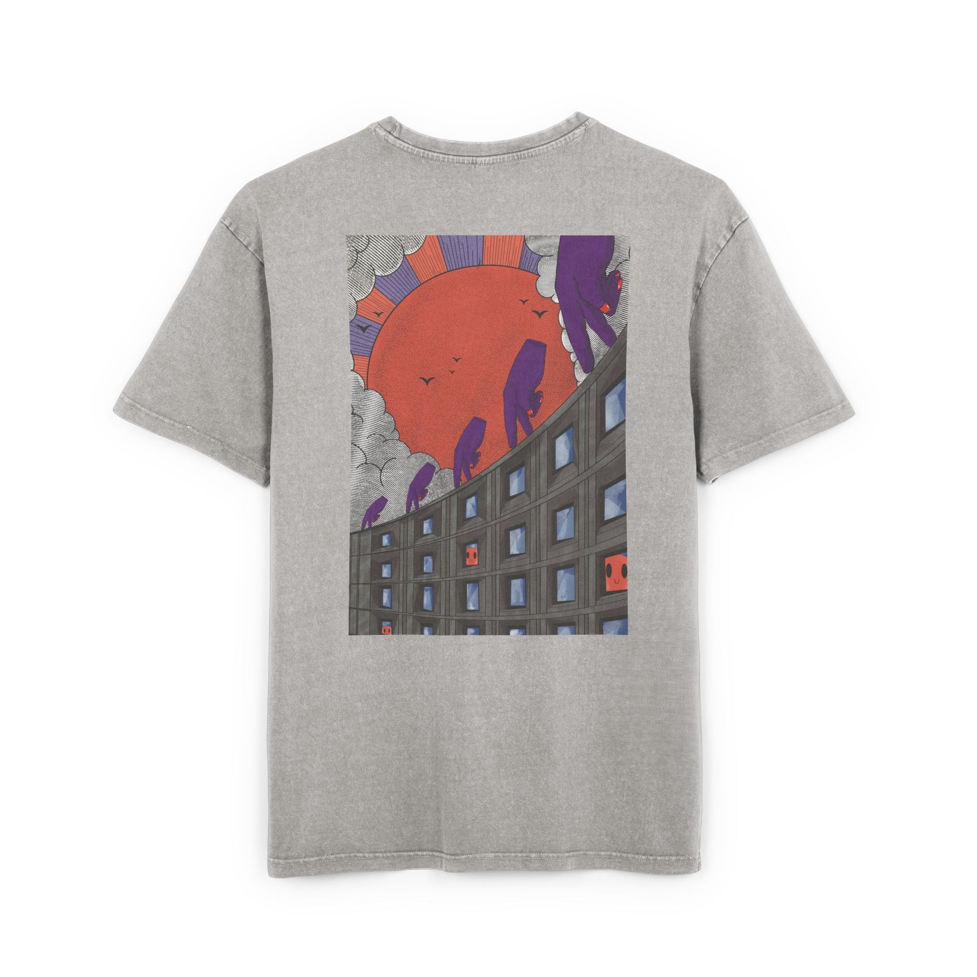 Oversized T-shirt with handcrafted surrealist graphic print on cotton fabric.