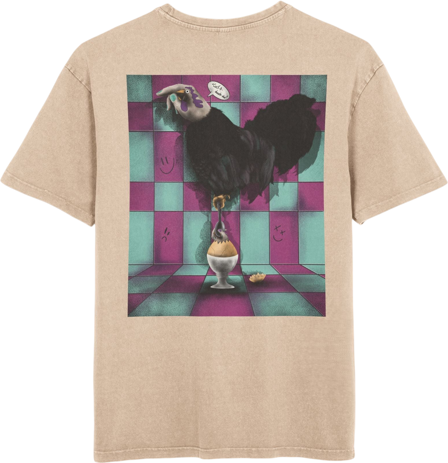 Oversized T-shirt with original surrealist graphic print, featuring bold artistic imagery and a relaxed streetwear fit, designed by the artist for a unique and eye-catching look