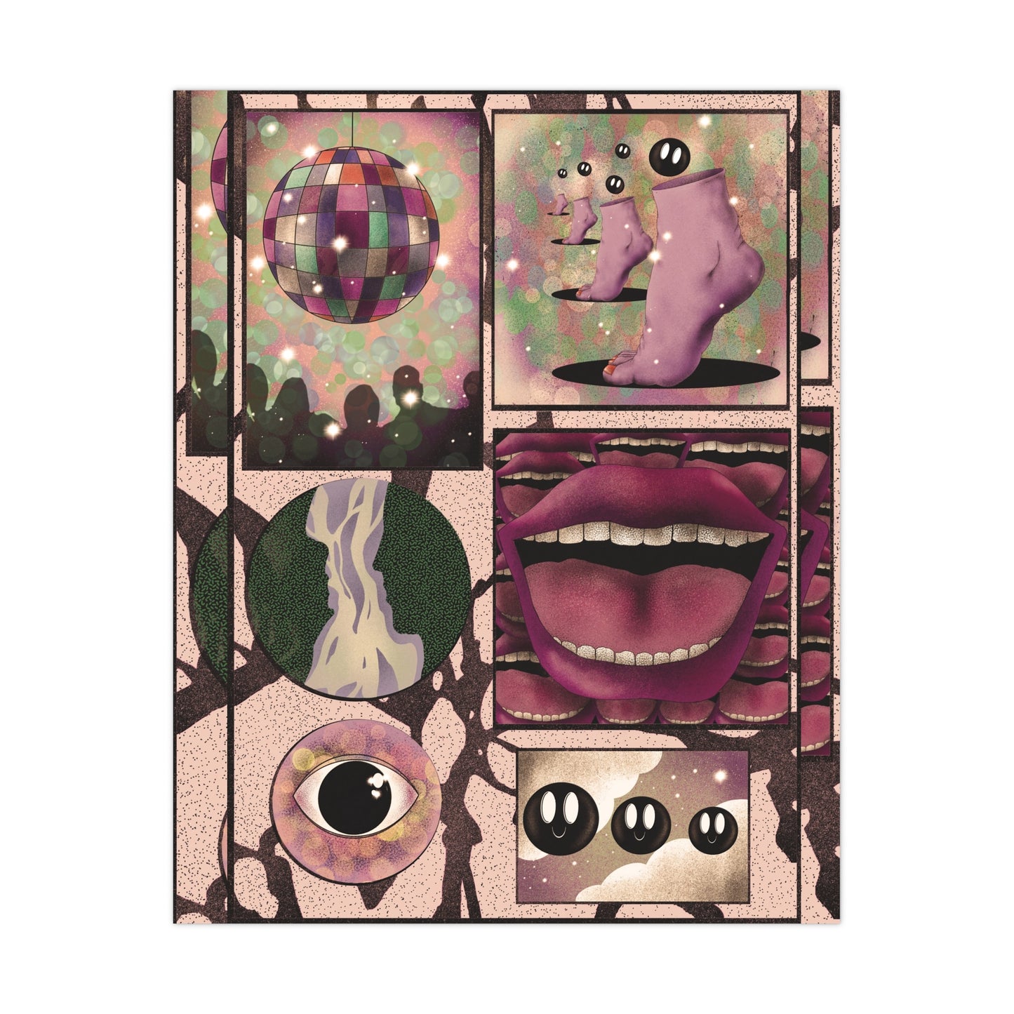 Surreal psychedelic poster with bold abstract artwork
