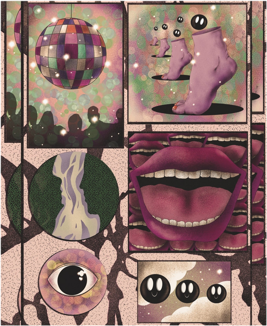 Surreal psychedelic poster with bold abstract artwork