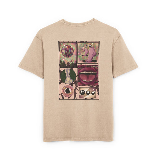 Oversized cotton T-shirt featuring a handcrafted surrealist artwork print. A unique design that combines comfort, creativity, and bold visual storytelling.
