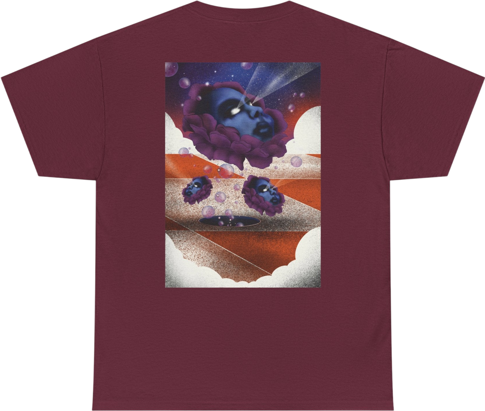 Unisex regular fit T-shirt featuring psychedelic cloudscape and cosmic surreal art for a bold retro-futuristic look.