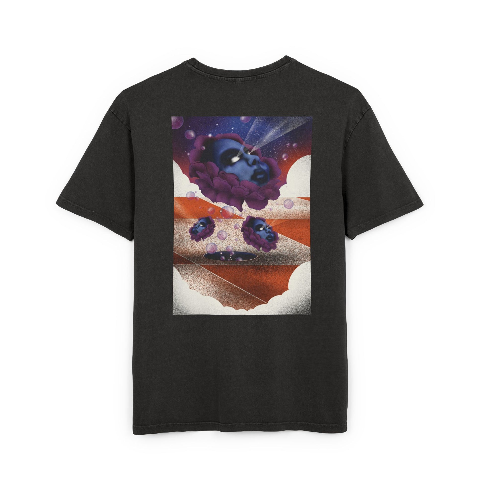 Oversized T-shirt with original surrealist graphic print, featuring bold artistic imagery and a relaxed streetwear fit, designed by the artist for a unique and eye-catching look