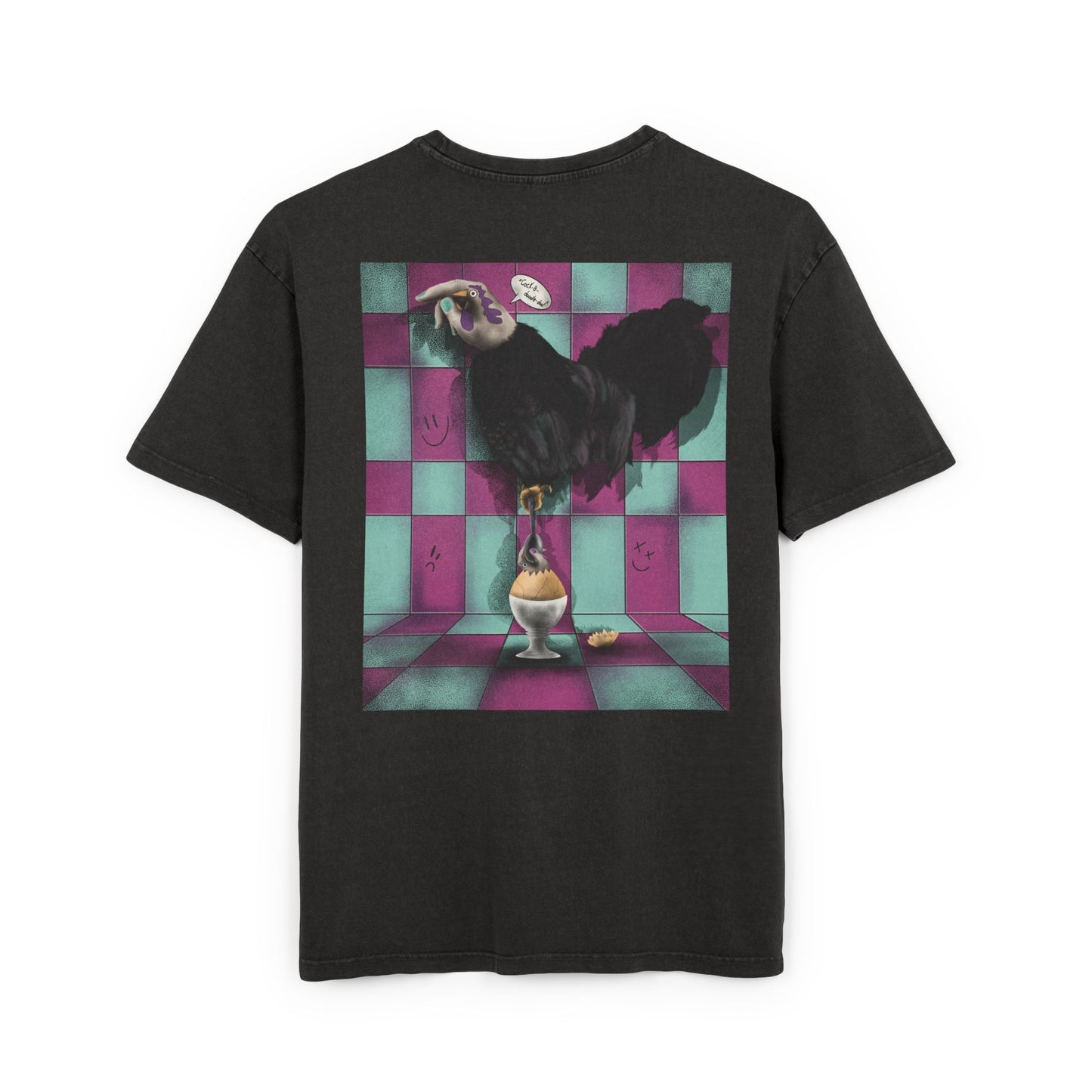 Oversized T-shirt with original surrealist graphic print, featuring bold artistic imagery and a relaxed streetwear fit, designed by the artist for a unique and eye-catching look