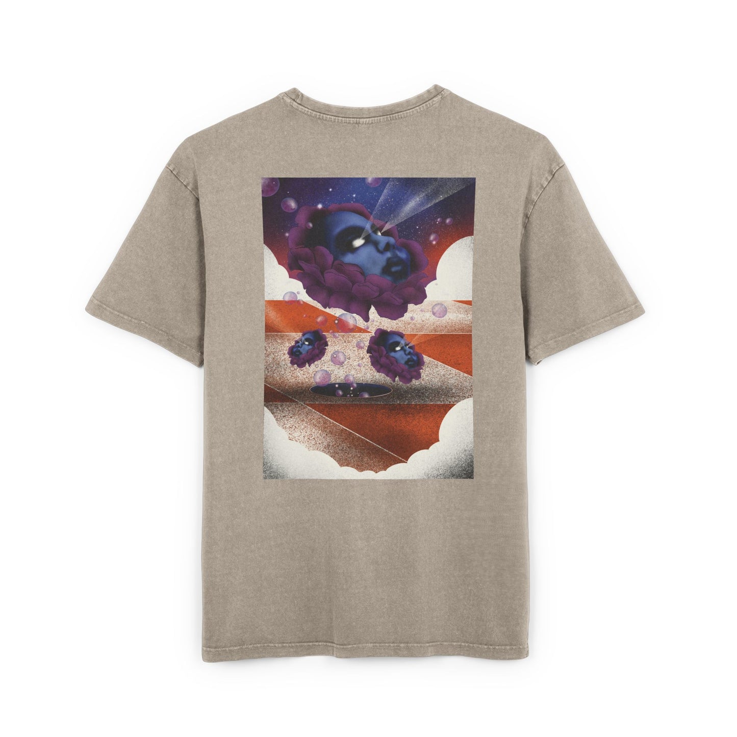 Oversized T-shirt with original surrealist graphic print, featuring bold artistic imagery and a relaxed streetwear fit, designed by the artist for a unique and eye-catching look